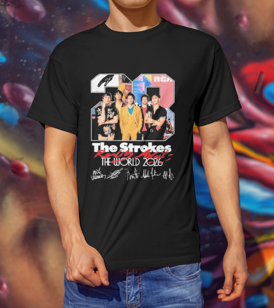 The Strokes Reality Awaits 2026 Tour RCA Vintage Band Signatures T-Shirt