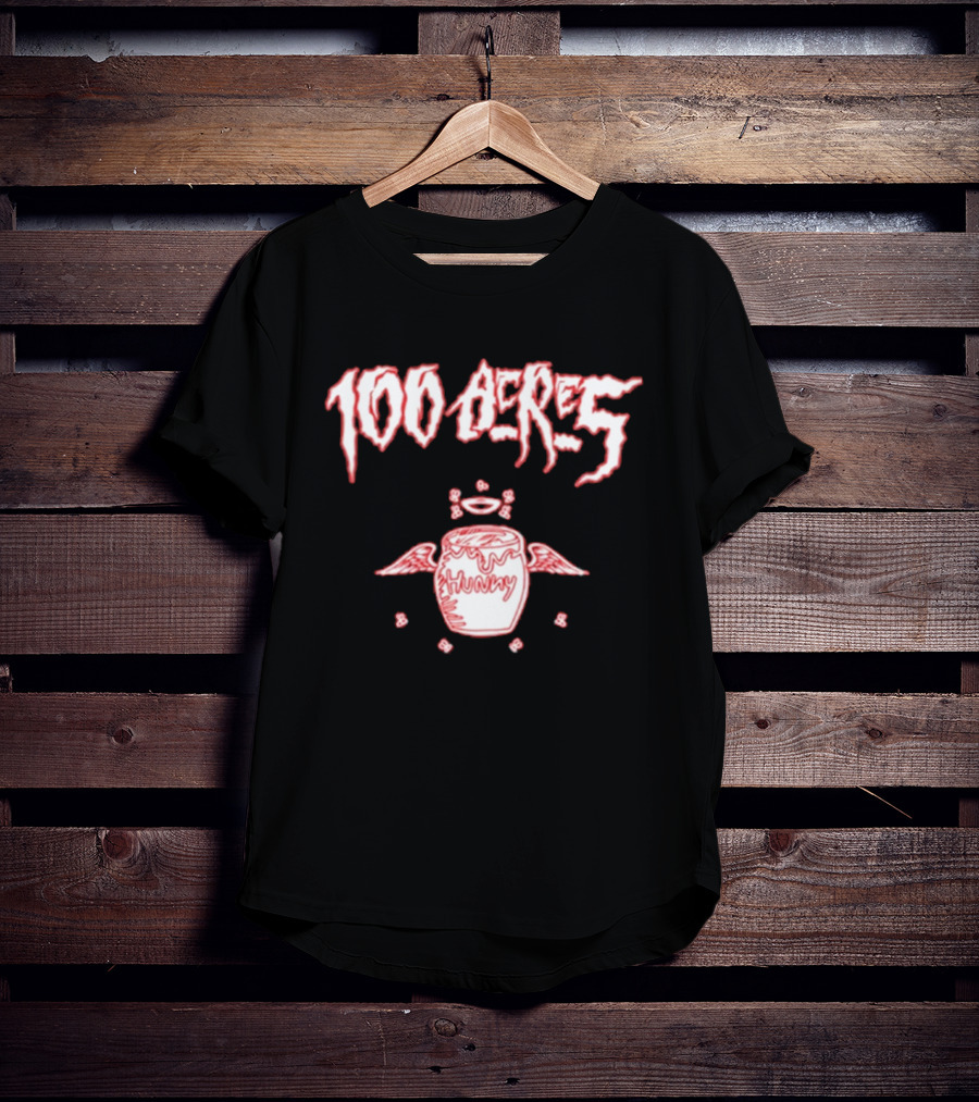 100 Acres Hunny Winged Honey Pot With Dripping Text And Doodles T-Shirt