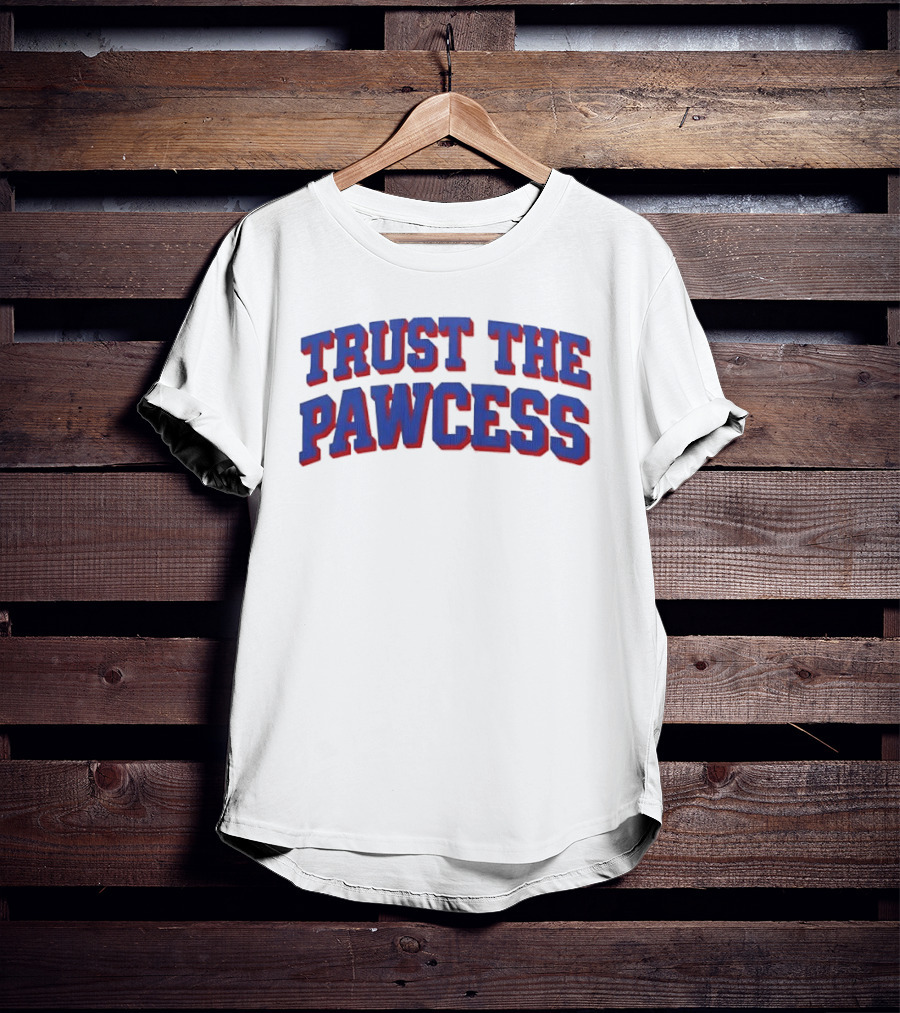 Trust The Pawcess Blue Red Arched 3D Wood Grain T-Shirt