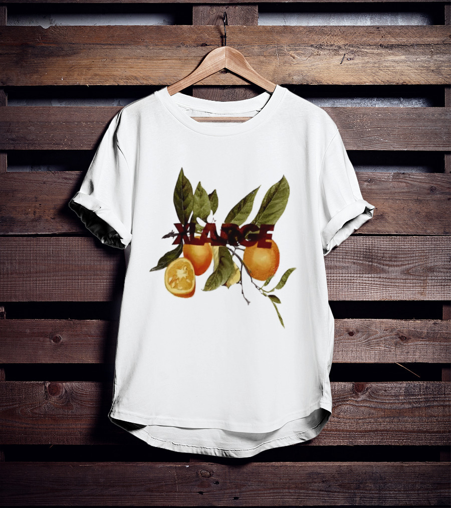 Xlarge Watercolor Oranges Citrus Branch Leaves Slice T-Shirt