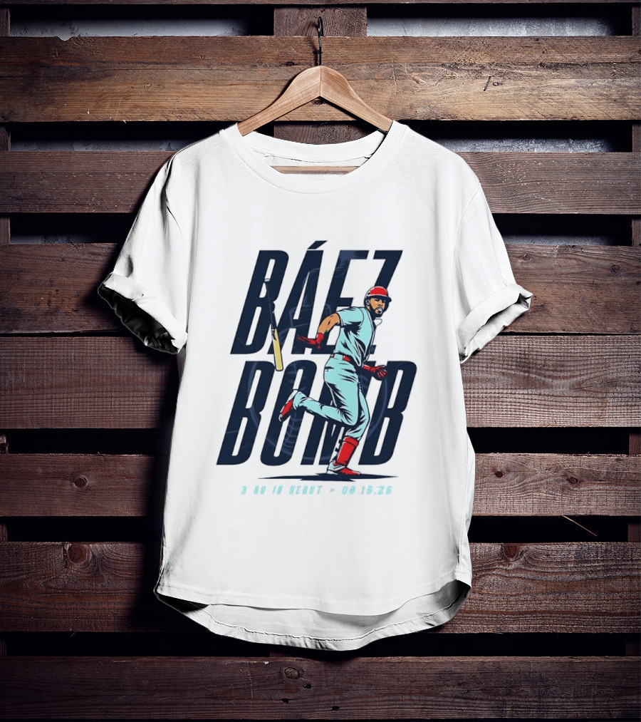 Báez Bomb 3 HR In Debut 08 15 26 Cartoon Baseball Player Running T-Shirt