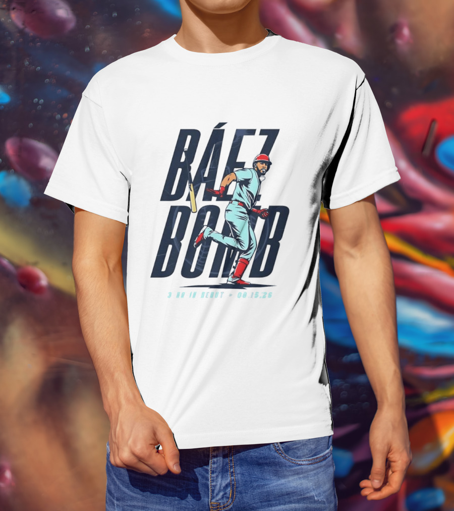 Báez Bomb 3 HR In Debut 08 15 26 Cartoon Baseball Player Running T-Shirt