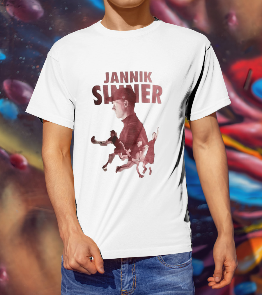 Jannik Sinner Red Double Exposure Tennis Action Poses T-Shirt