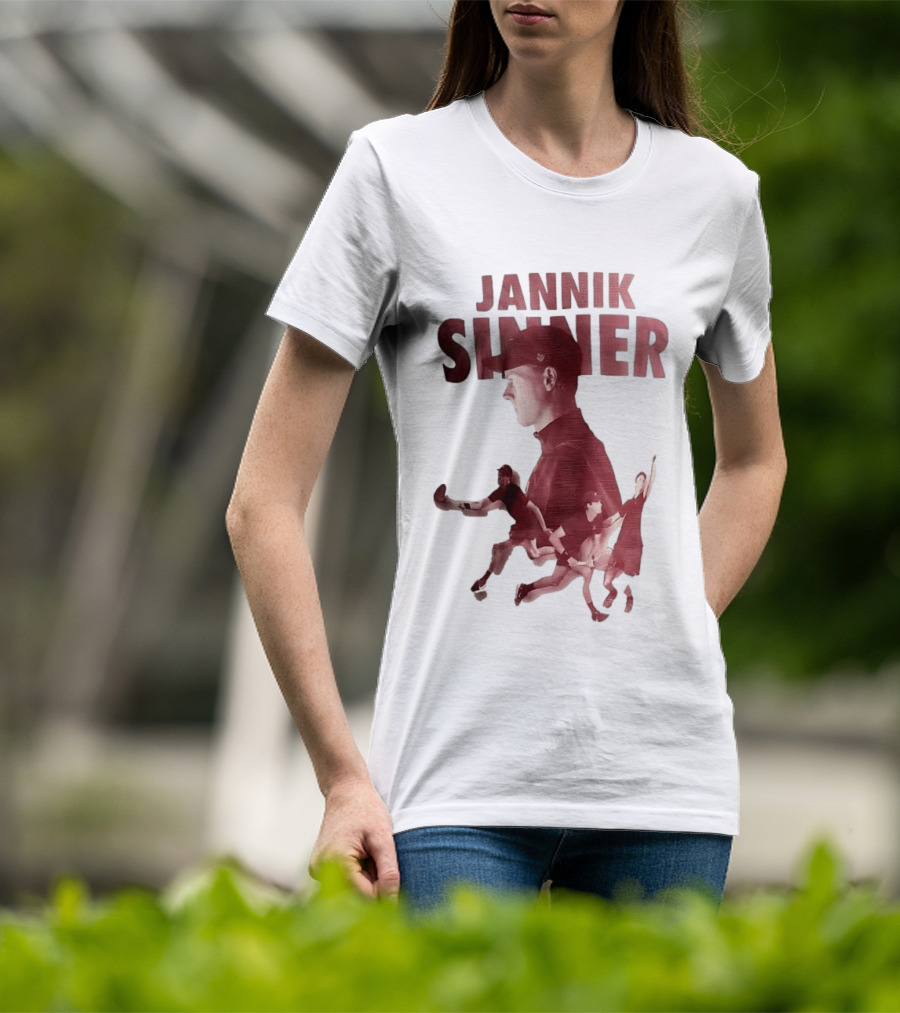 Jannik Sinner Red Double Exposure Tennis Action Poses T-Shirt