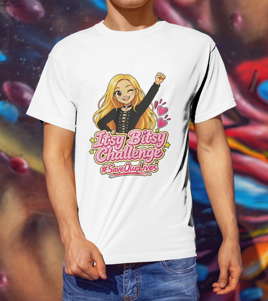 Itsy Bitsy Challenge SaveOurLives With Animated Character And Hearts T-Shirt