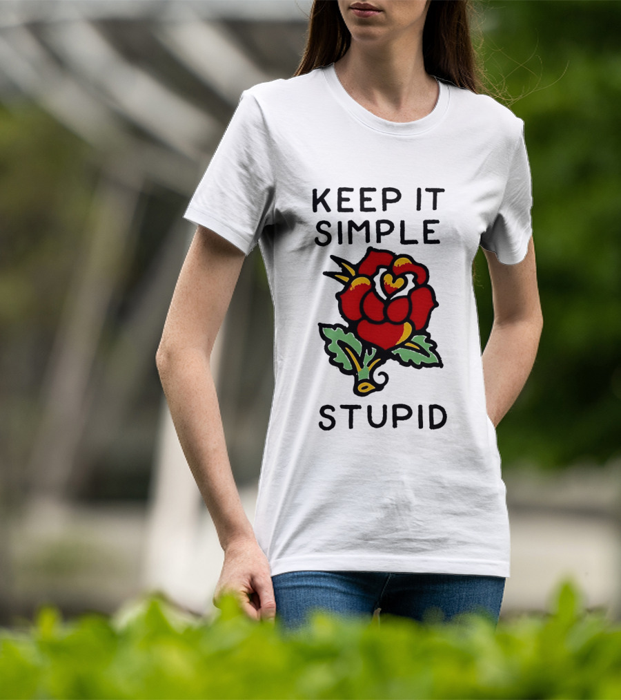 Keep It Simple Stupid Red Rose Kiss Minimalist T-Shirt