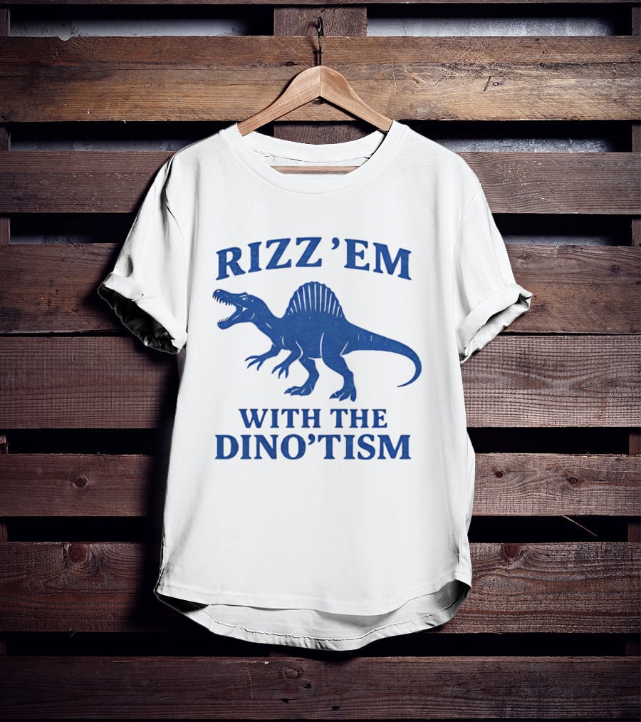 Rizz'em With The Dino'tism Spinosaurus Roaring Blue T-Shirt