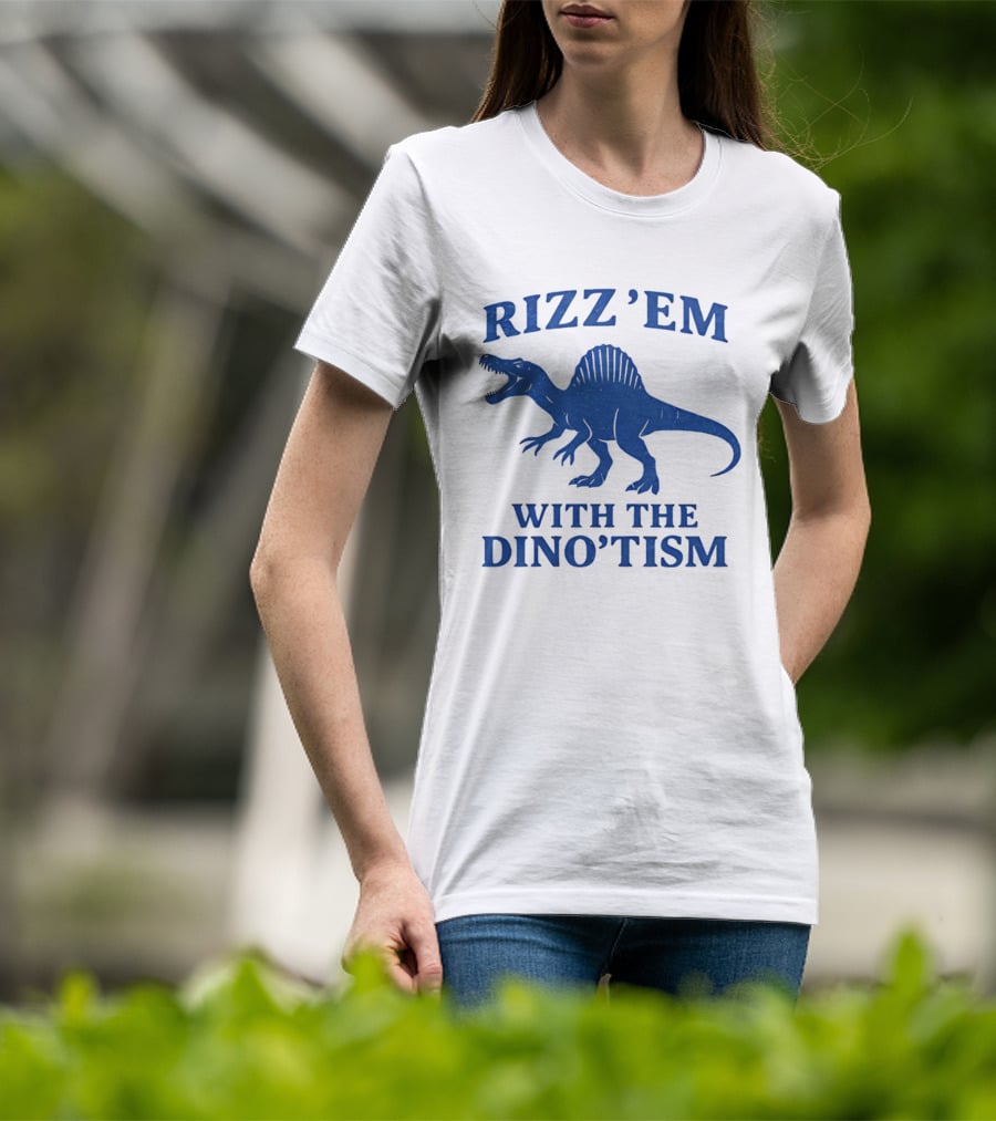 Rizz'em With The Dino'tism Spinosaurus Roaring Blue T-Shirt