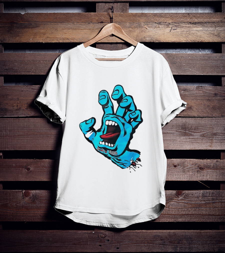 Santa Cruz Blue Screaming Hand Open Mouth Tongue Cartoon T-Shirt