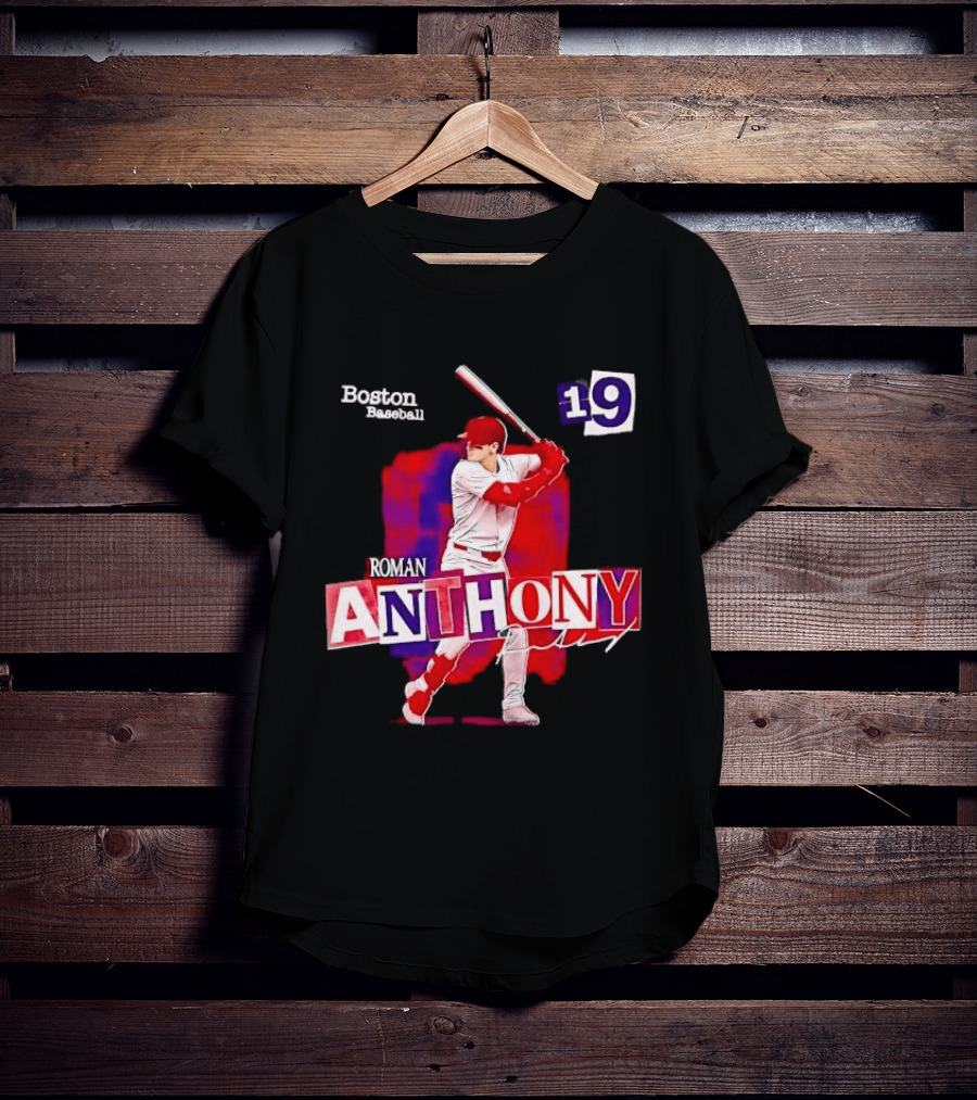 Boston Baseball 19 Roman Anthony Player Batting Red Paint T-Shirt