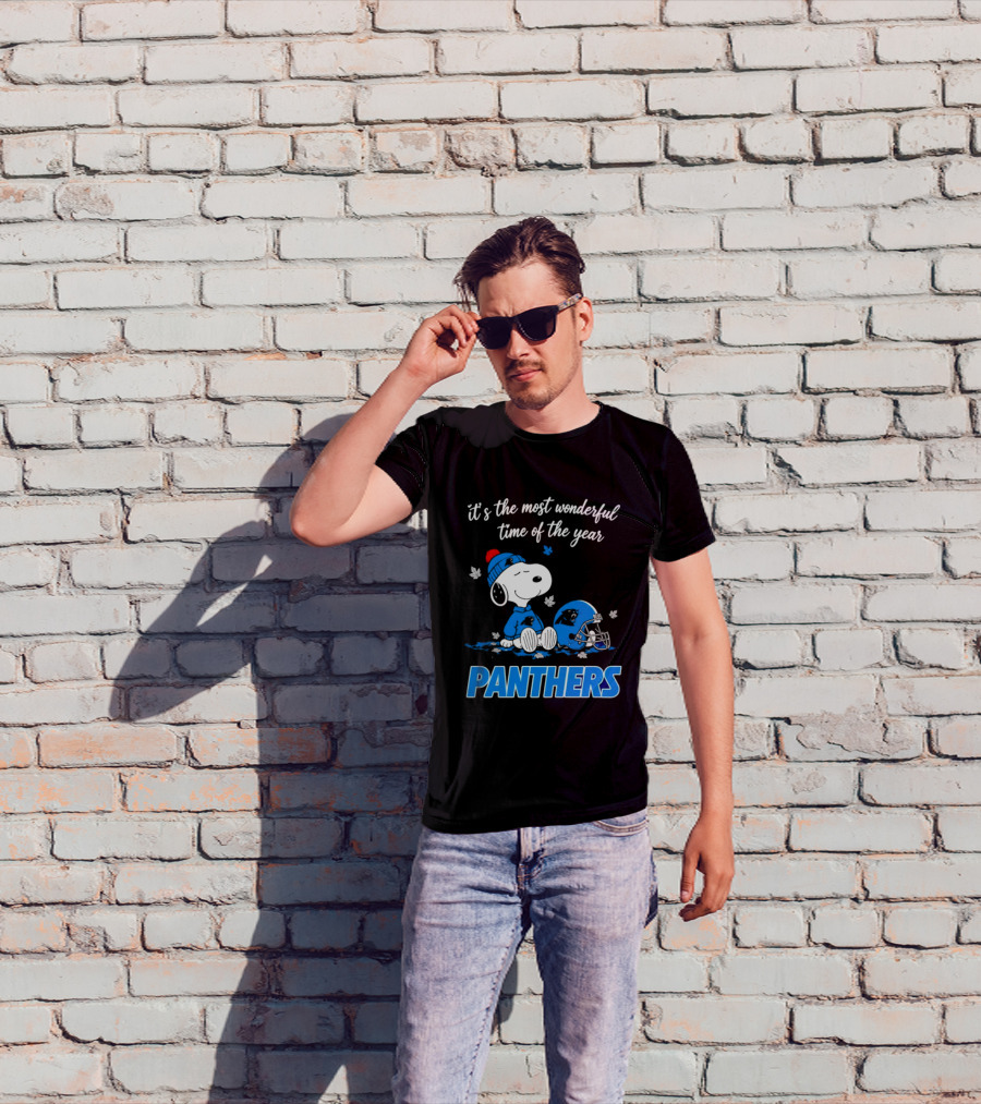 Panthers It's The Most Wonderful Time Of The Year Cartoon Snoopy Beanie Helmet T-Shirt