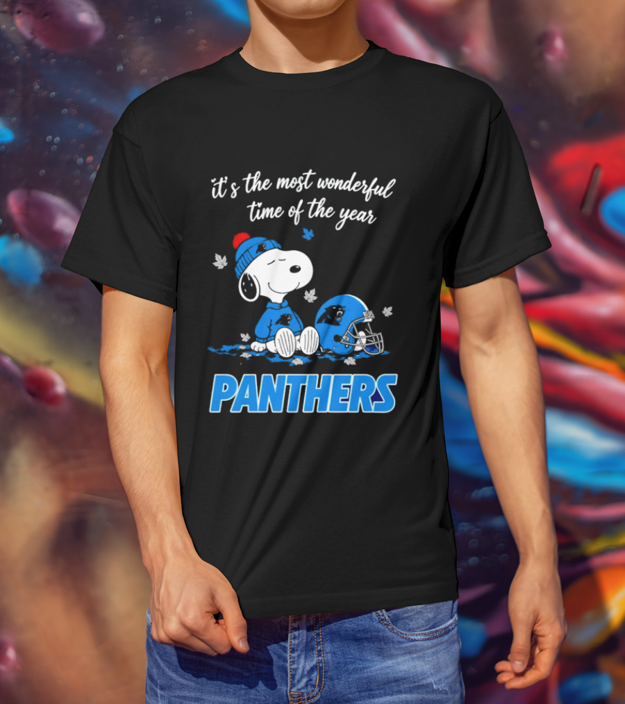 Panthers It's The Most Wonderful Time Of The Year Cartoon Snoopy Beanie Helmet T-Shirt