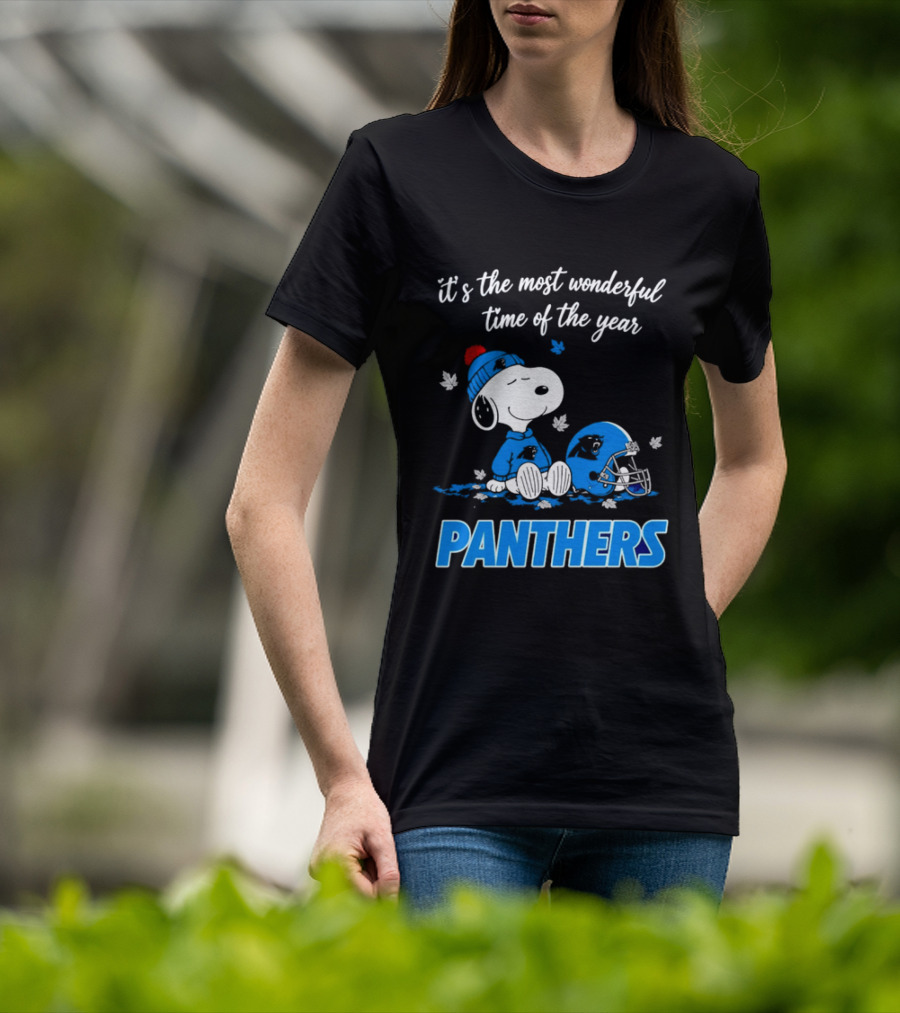 Panthers It's The Most Wonderful Time Of The Year Cartoon Snoopy Beanie Helmet T-Shirt