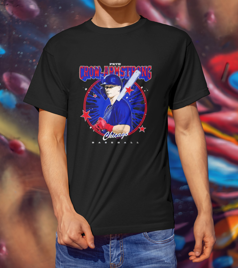 Chicago Baseball Pete Crow Armstrong Batting Photo Red Stars T-Shirt