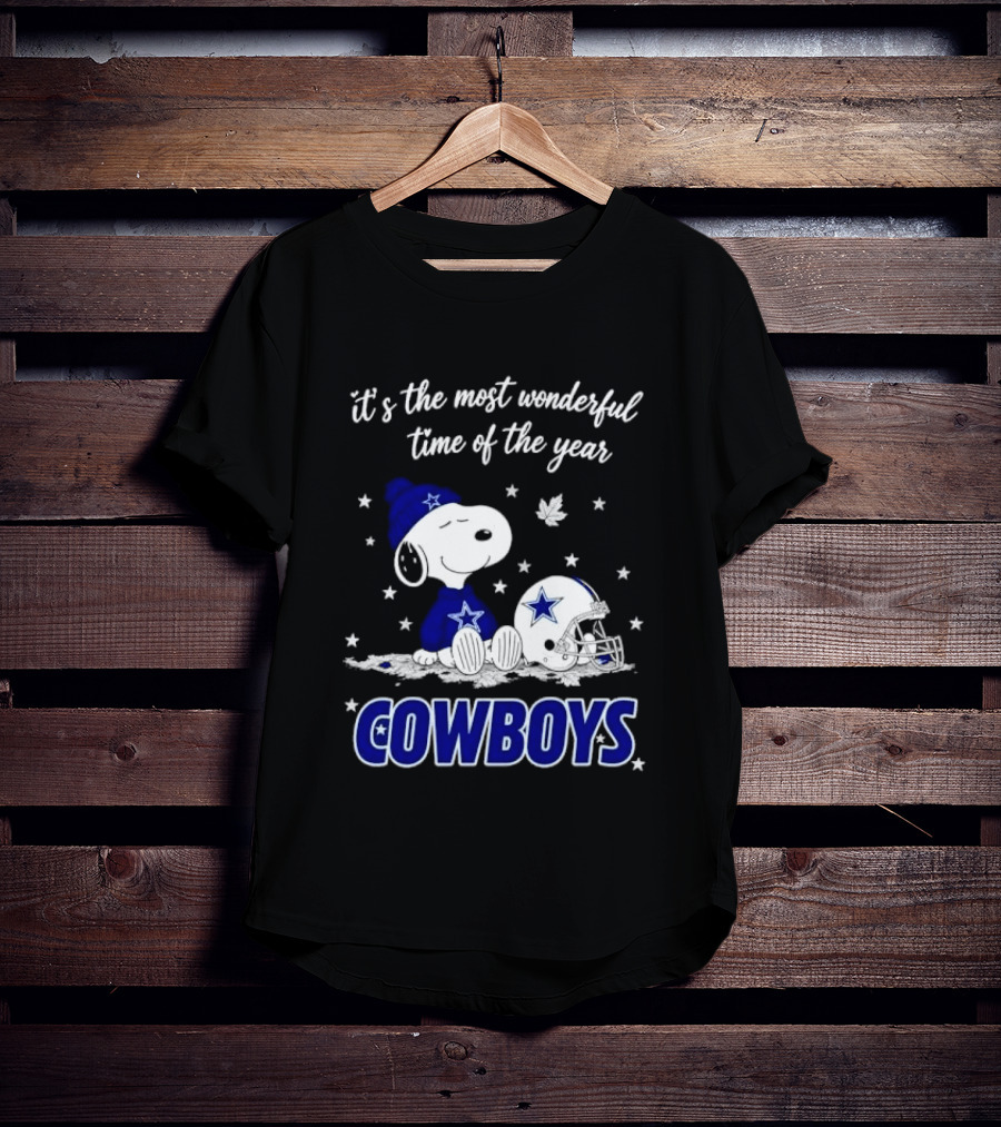 Its The Most Wonderful Time Of Year Snoopy Dallas Cowboys Beanie Helmet Stars T-Shirt