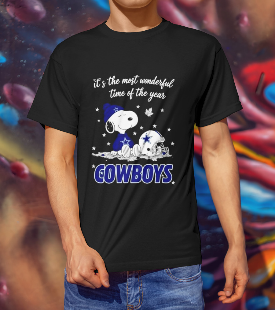 Its The Most Wonderful Time Of Year Snoopy Dallas Cowboys Beanie Helmet Stars T-Shirt