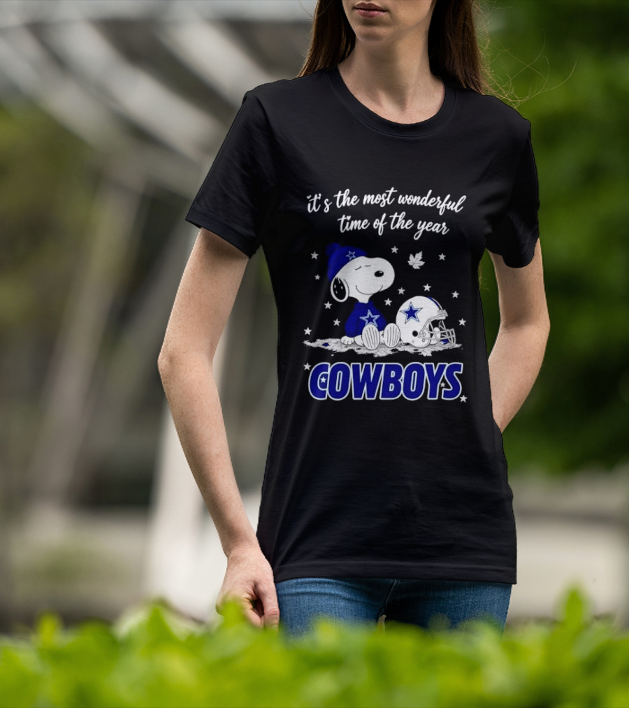 Its The Most Wonderful Time Of Year Snoopy Dallas Cowboys Beanie Helmet Stars T-Shirt