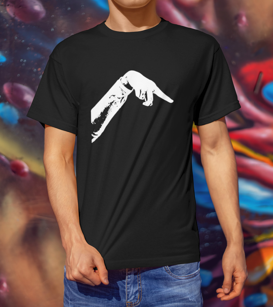 Monochrome Pointing Hand Sleeve Downward T-Shirt