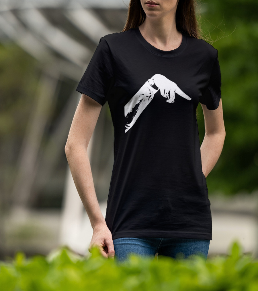 Monochrome Pointing Hand Sleeve Downward T-Shirt