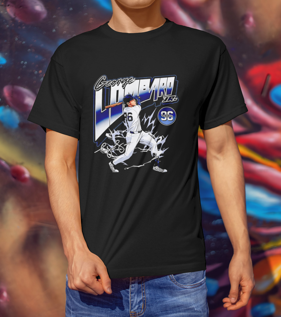 George Lombardo Jr 96 Baseball Player Swinging Bat Lightning T-Shirt