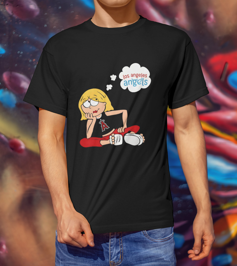Los Angeles Angels MLB Blonde Girl Thought Bubble Sitting Pose T-Shirt