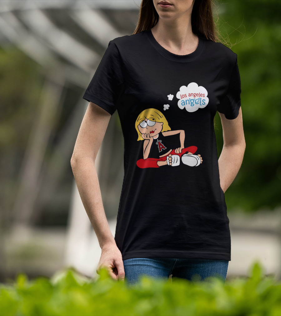 Los Angeles Angels MLB Blonde Girl Thought Bubble Sitting Pose T-Shirt