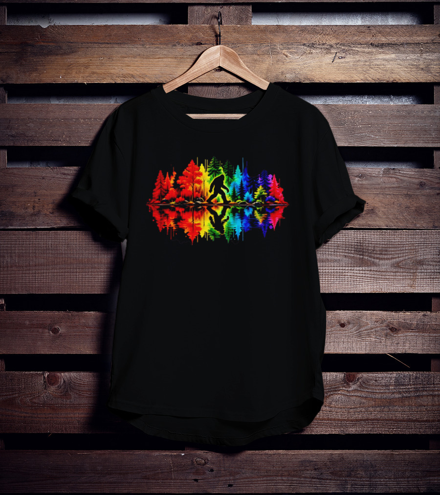 Rainbow Bigfoot Forest Reflection T-Shirt
