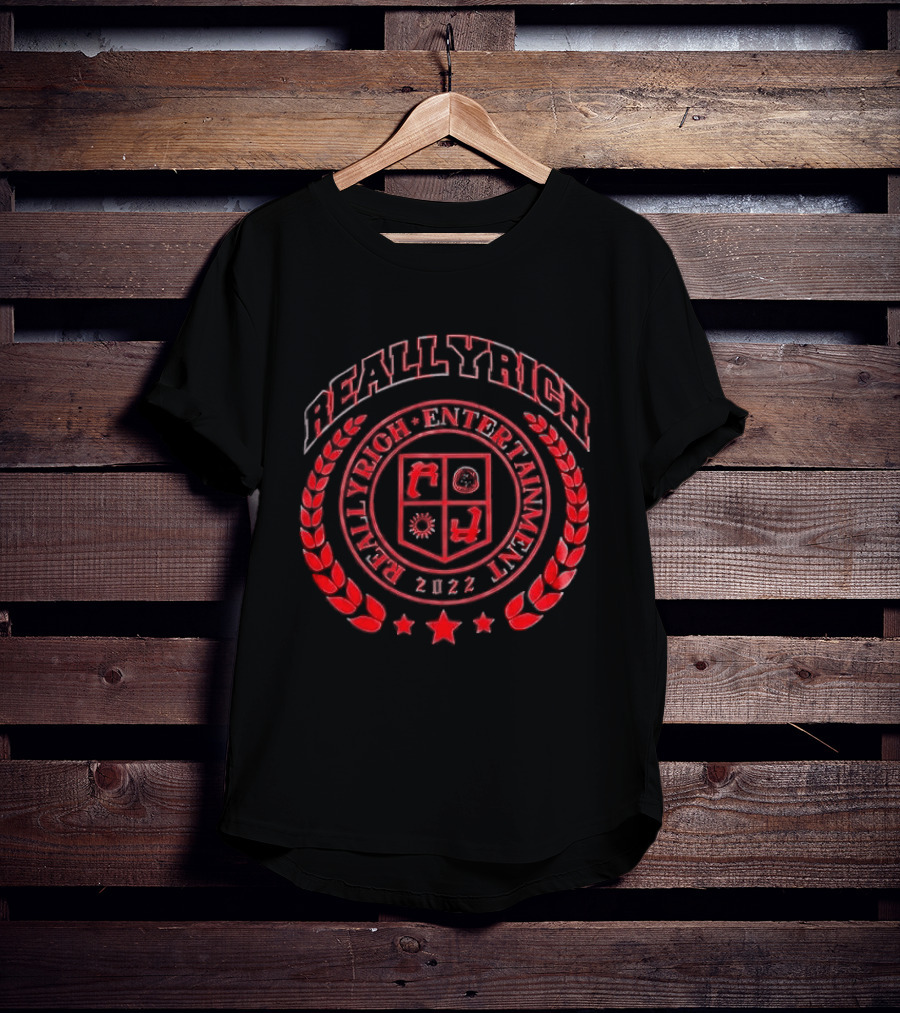 Reallyrich Entertainment 2022 Laurel Wreath Red Crest Shield And Stars T-Shirt