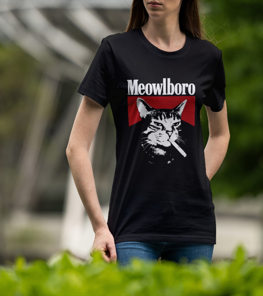Meowlboro Cat Cigarette Parody With Smoking Cat And Red T-Shirt