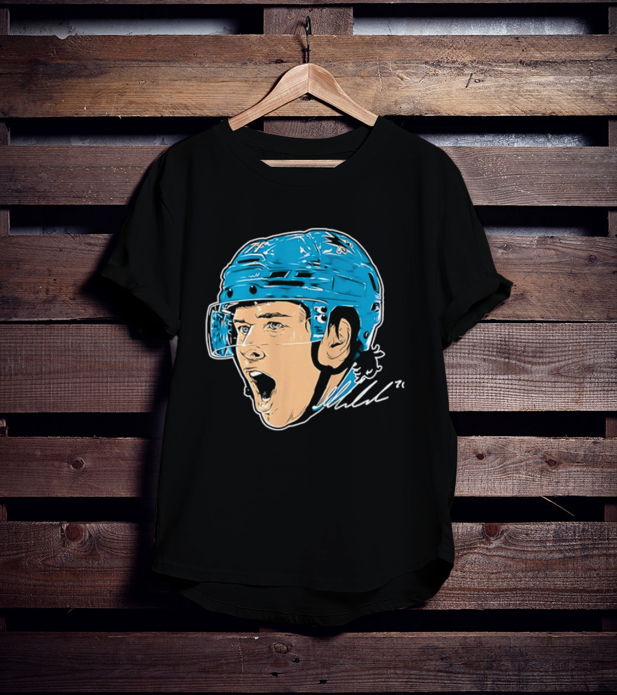 San Jose Sharks NHL 71 Yelling Hockey Player Helmet Caricature T-Shirt