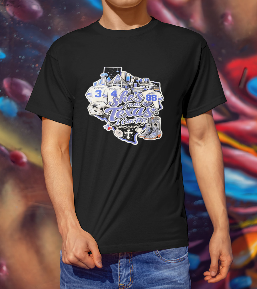 She's From Texas I Can Tell Pickens Prescott Lamb Dallas Cowboys Boots AT&T Stadium T-Shirt