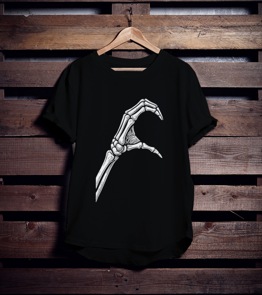 Skeleton Bone Hand Half Heart Gesture Line Sketch T-Shirt