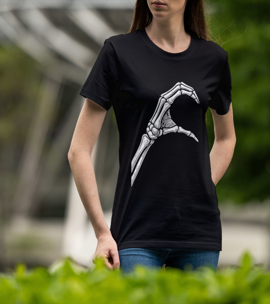 Skeleton Bone Hand Half Heart Gesture Line Sketch T-Shirt
