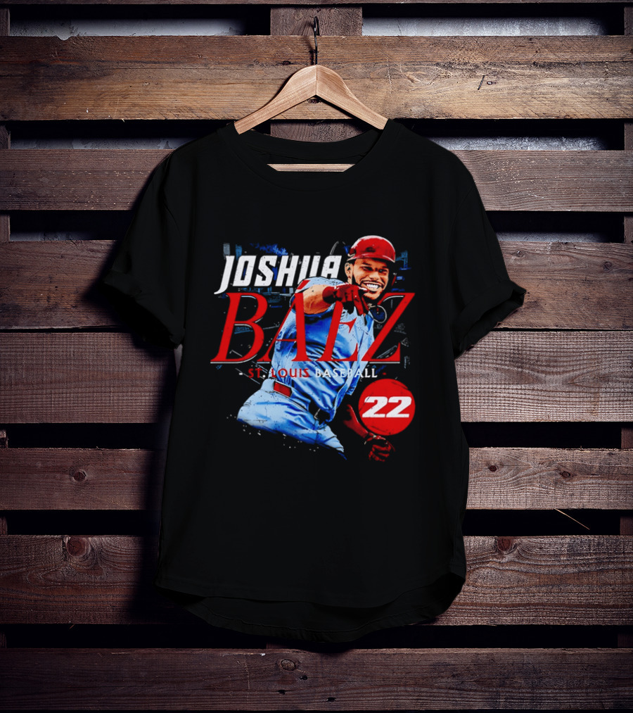Joshua Baez 22 St Louis Baseball Red Helmet Distressed Photo T-Shirt