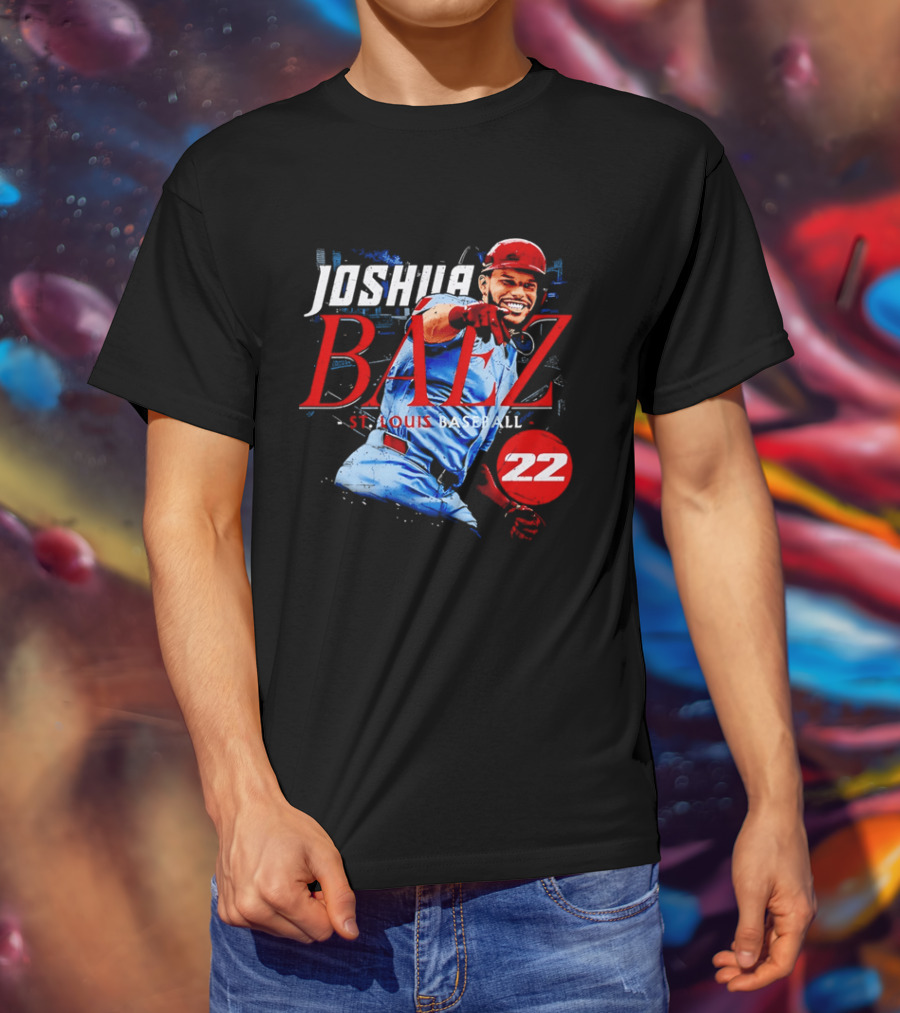 Joshua Baez 22 St Louis Baseball Red Helmet Distressed Photo T-Shirt