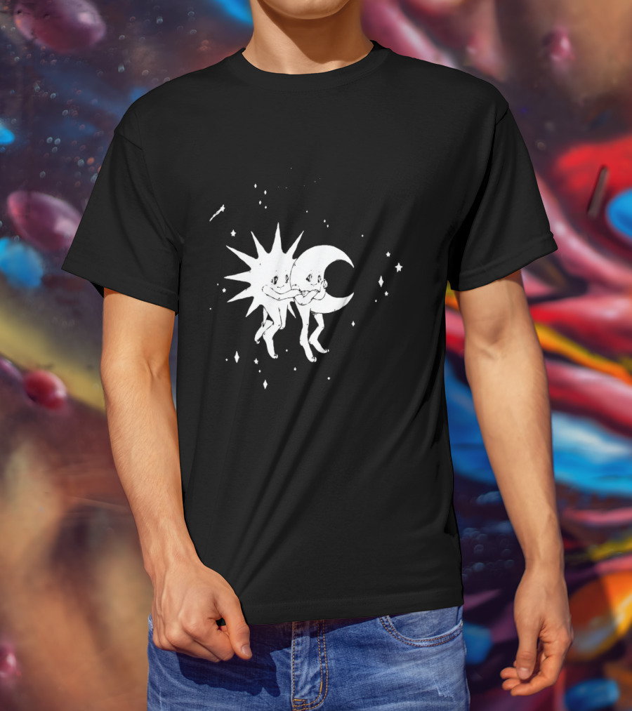 Steady Hands Sun Moon Black White Stars Walking T-Shirt