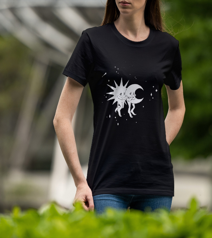 Steady Hands Sun Moon Black White Stars Walking T-Shirt