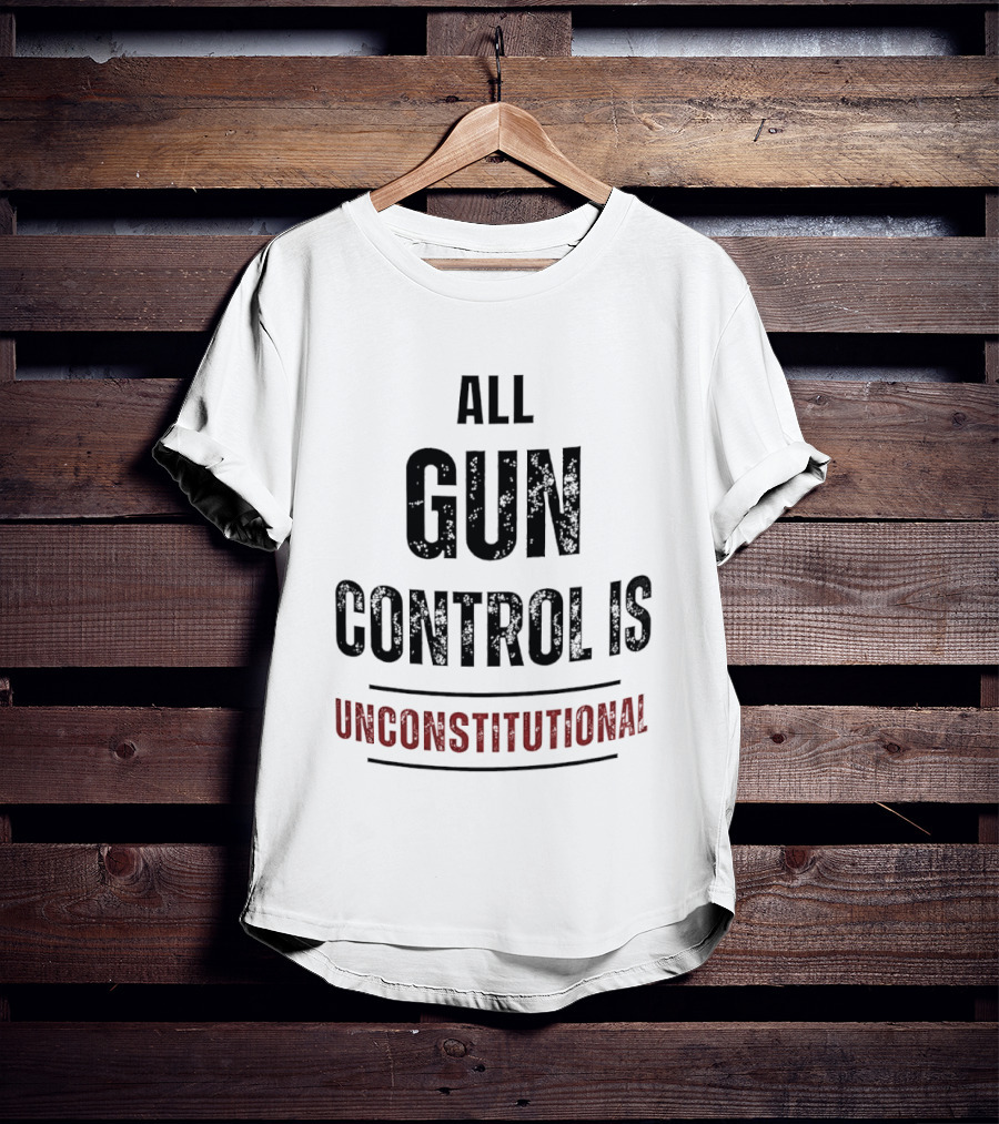 All Gun Control Is Unconstitutional Distressed Black Red Curved Lines T-Shirt