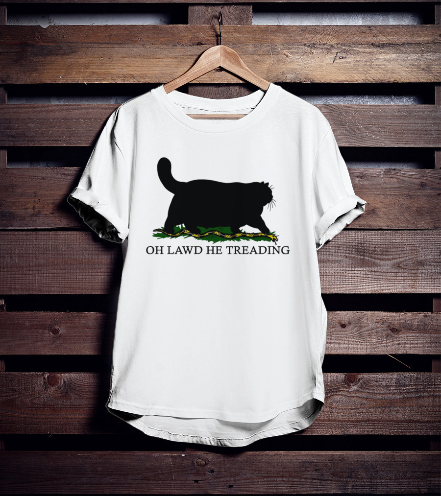 Oh Lawd He Treading Cat Silhouette With Snake And Grass T-Shirt