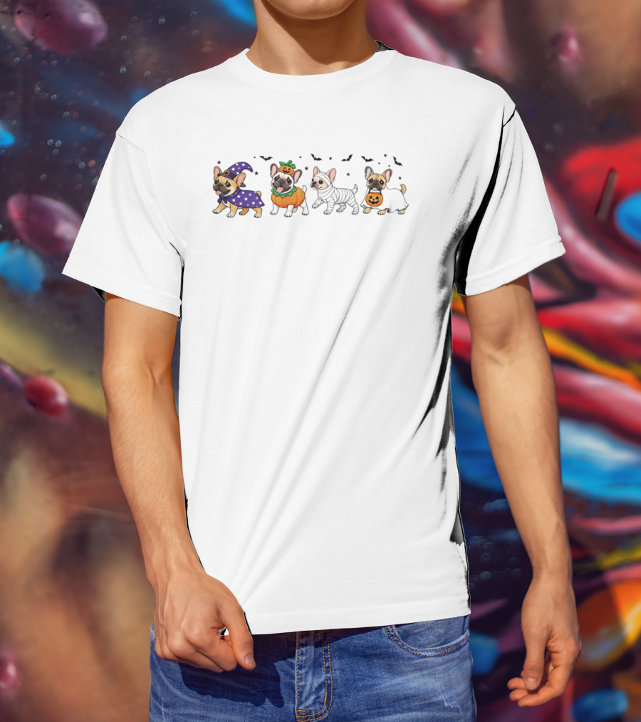 Spooky Frenchies Halloween Paws Pumpkin Costumes Witch Bats T-Shirt