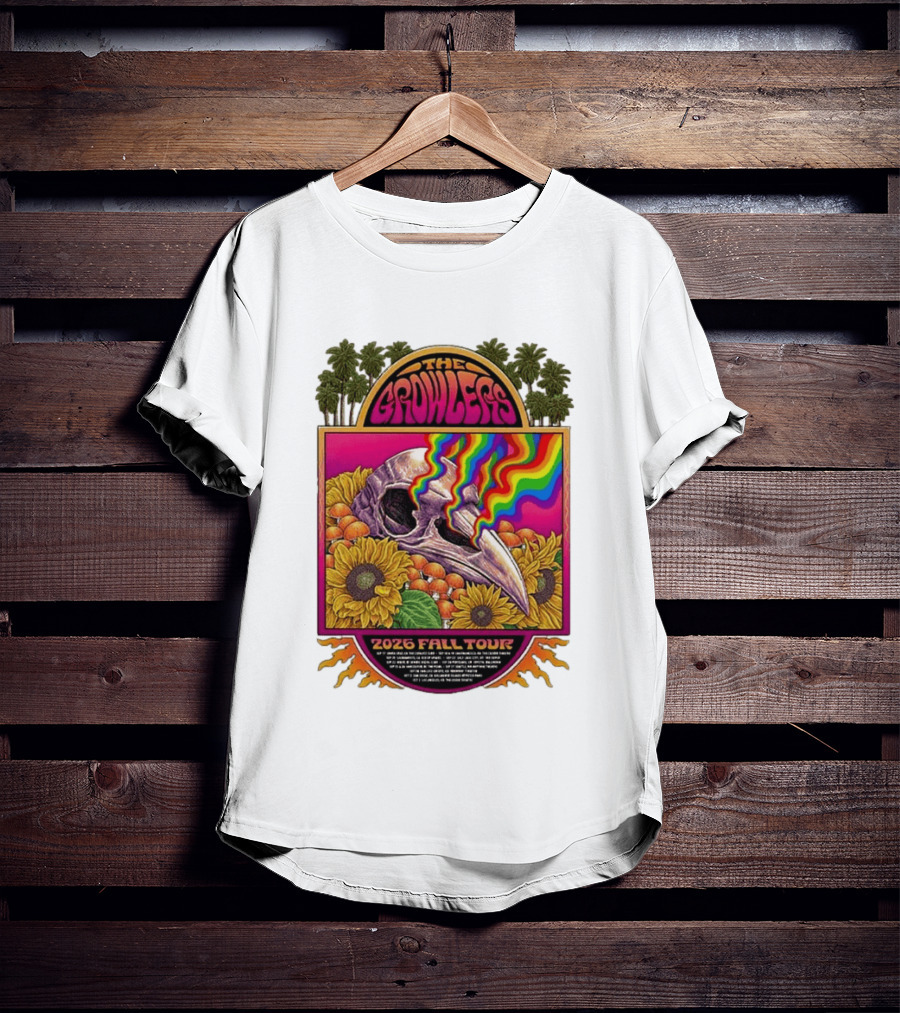 The Growlers 2026 Fall Tour Skull And Sunflower Psychedelic West Coast Dates Santa Cruz To Los Angeles T-Shirt
