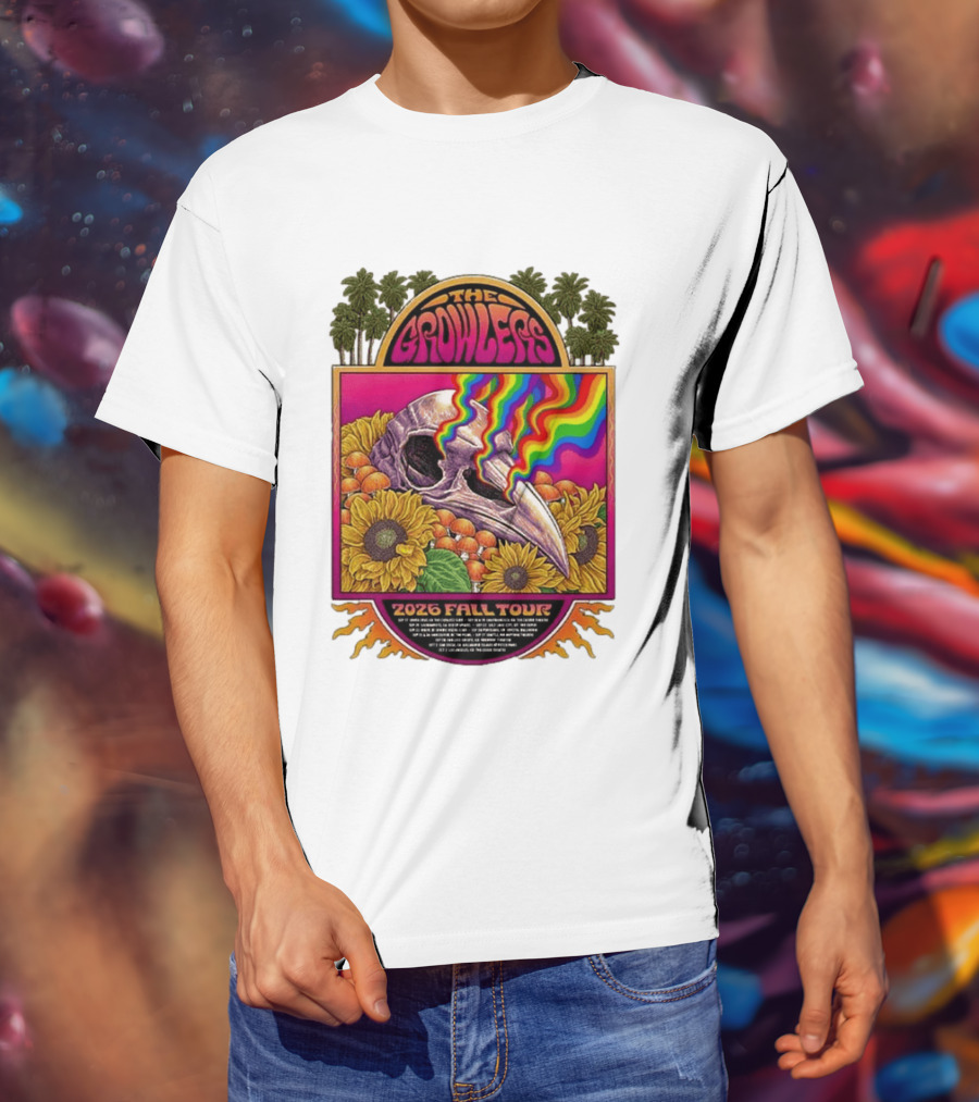 The Growlers 2026 Fall Tour Skull And Sunflower Psychedelic West Coast Dates Santa Cruz To Los Angeles T-Shirt