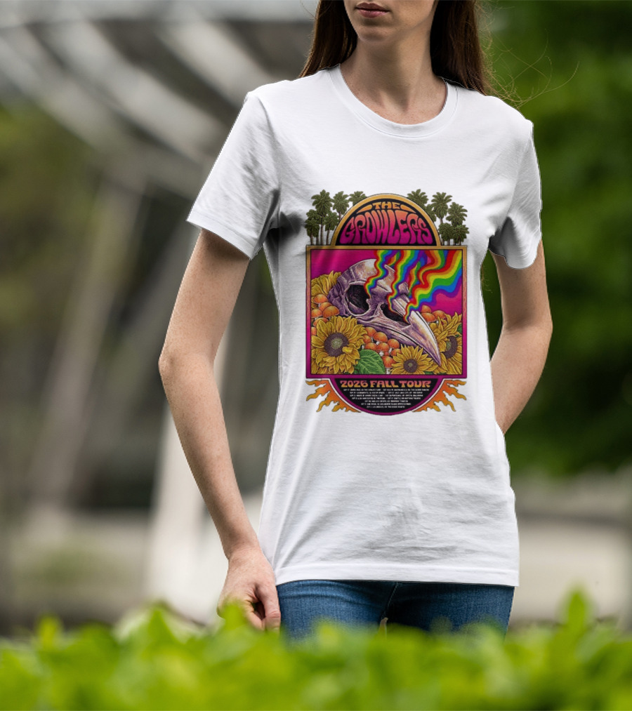 The Growlers 2026 Fall Tour Skull And Sunflower Psychedelic West Coast Dates Santa Cruz To Los Angeles T-Shirt