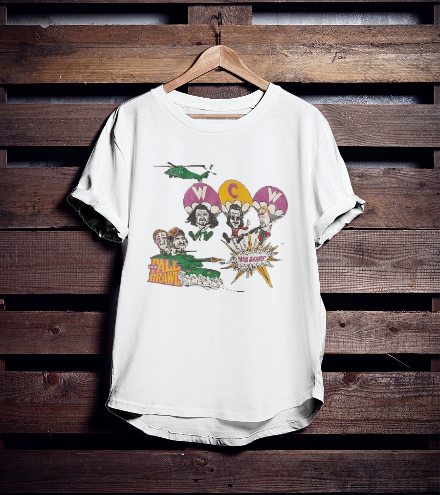 WCW Fall Brawl War Games Helicopter Cartoon Characters Explosion T-Shirt