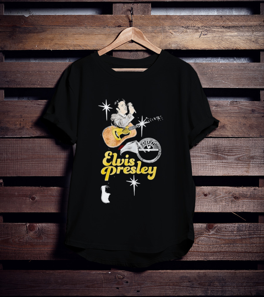 Sun Record Company Elvis Presley Playing Acoustic Guitar Starbursts T-Shirt