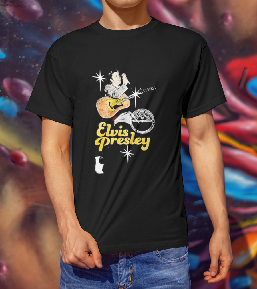 Sun Record Company Elvis Presley Playing Acoustic Guitar Starbursts T-Shirt