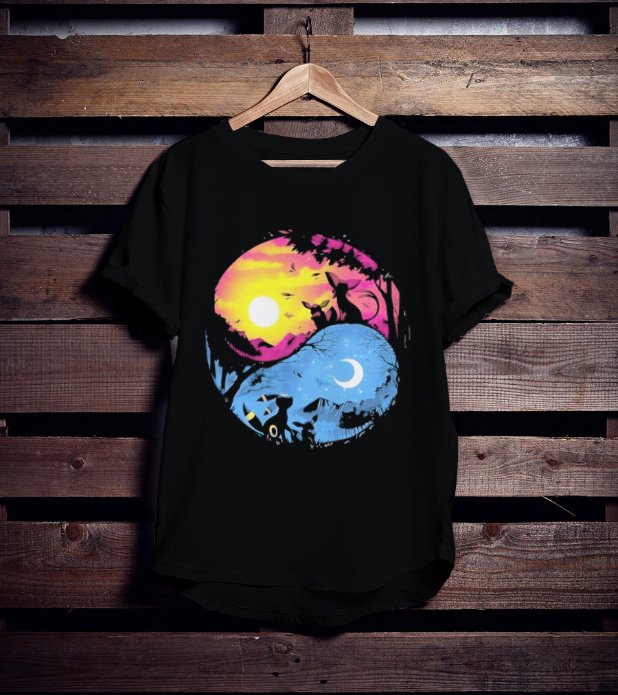 Yin Yang Espeon Umbreon Day Night Sunset Crescent Moon Harmony T-Shirt