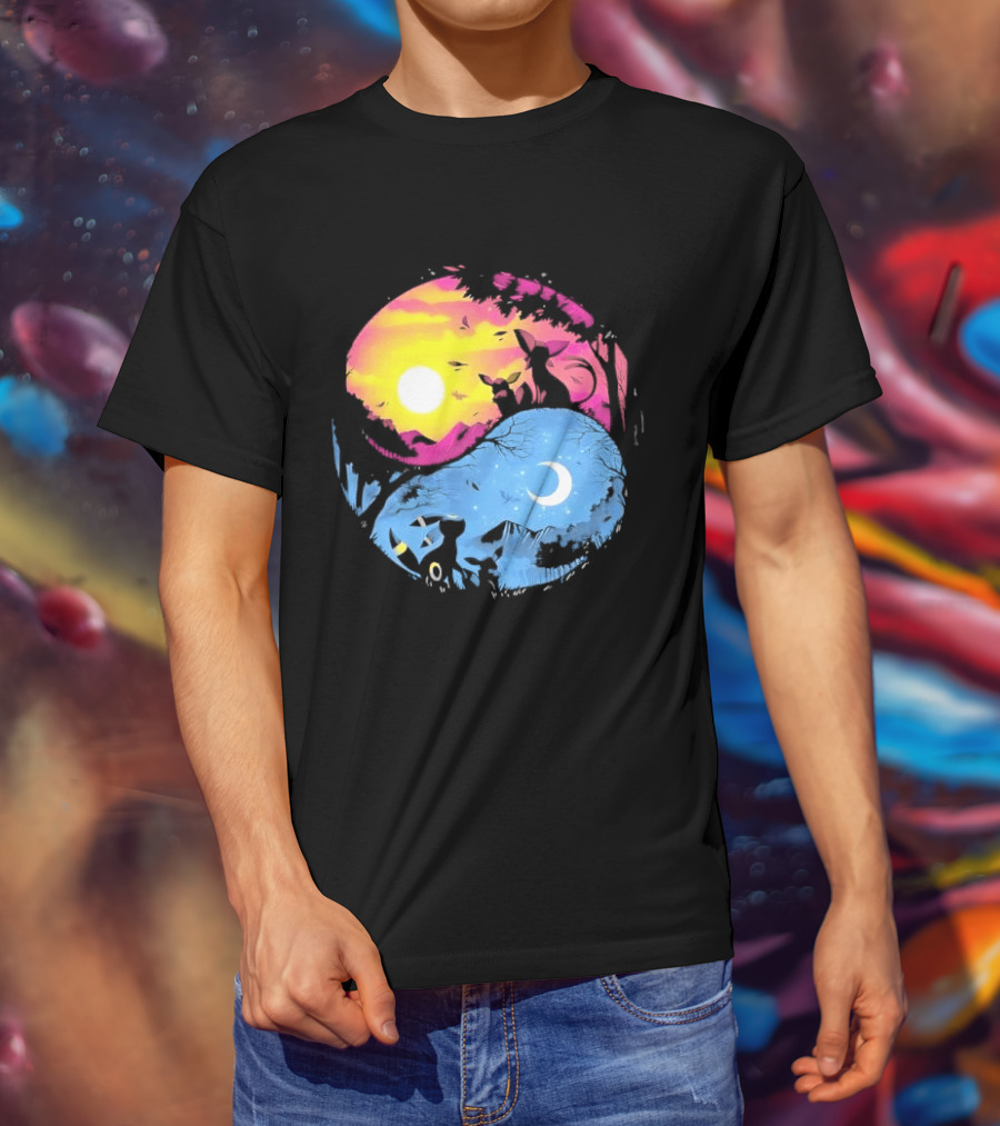 Yin Yang Espeon Umbreon Day Night Sunset Crescent Moon Harmony T-Shirt
