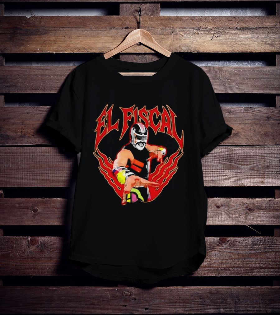 El Fiscal Masked Luchador Wrestler With Flame Hand Frame T-Shirt
