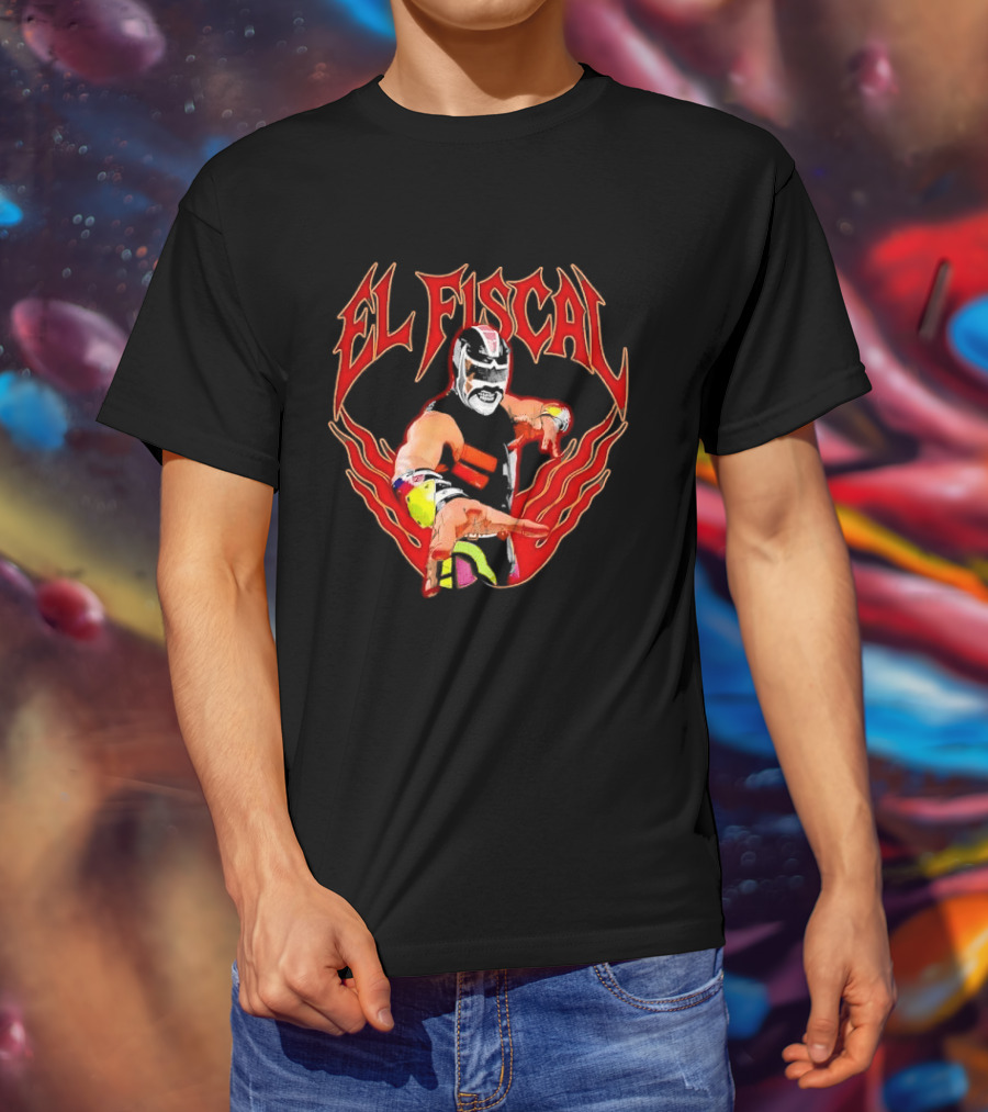 El Fiscal Masked Luchador Wrestler With Flame Hand Frame T-Shirt